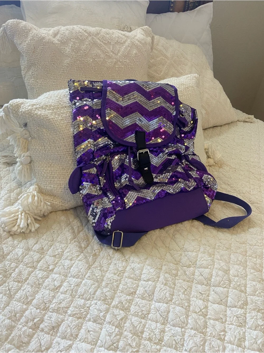 Sequin Chevron Purple Backpack